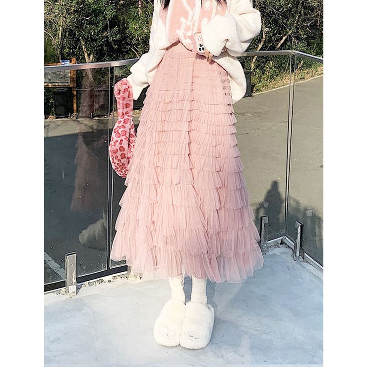 チュールピンクスカート - ひざ丈スカート
