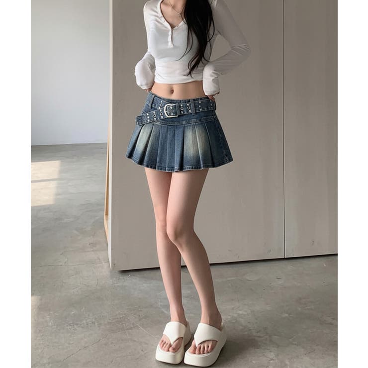 デニムプリーツミニスカートパンツ ベルト付き | VIVID LADY | 詳細画像8 