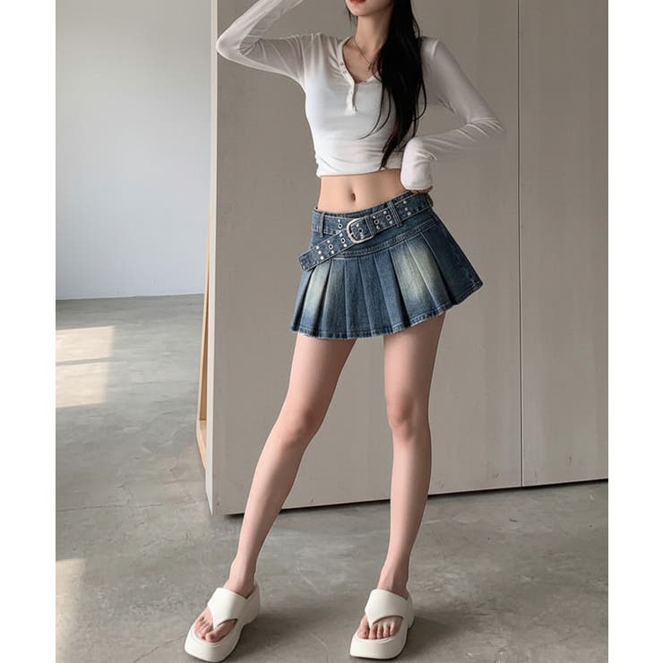 デニムプリーツミニスカートパンツ ベルト付き | VIVID LADY | 詳細画像9 