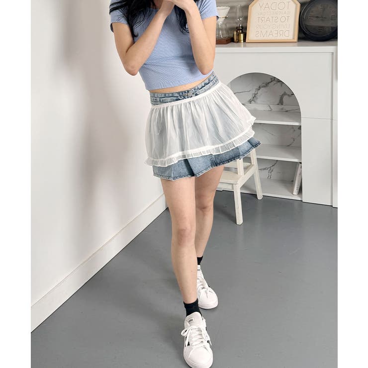 レースレイヤードミニスカート レイヤードスカート 韓国[品番