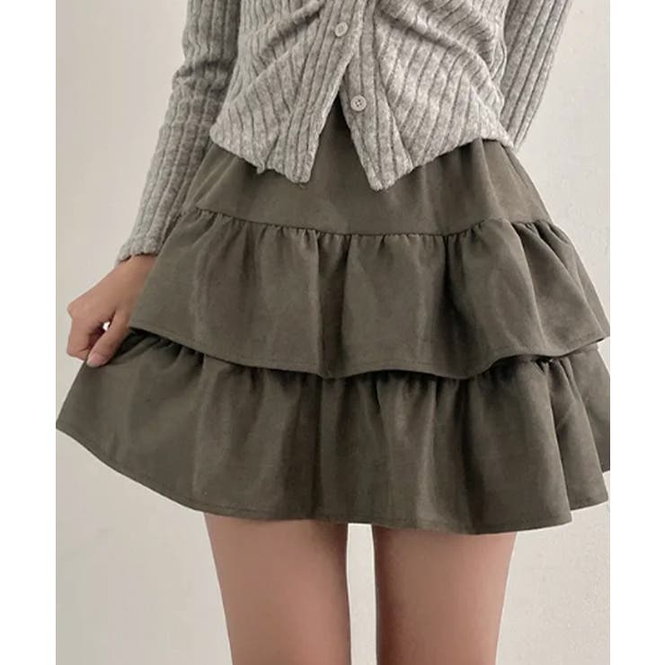 カーキ | スエード風 ティアードフリルミニスカート | VIVID LADY