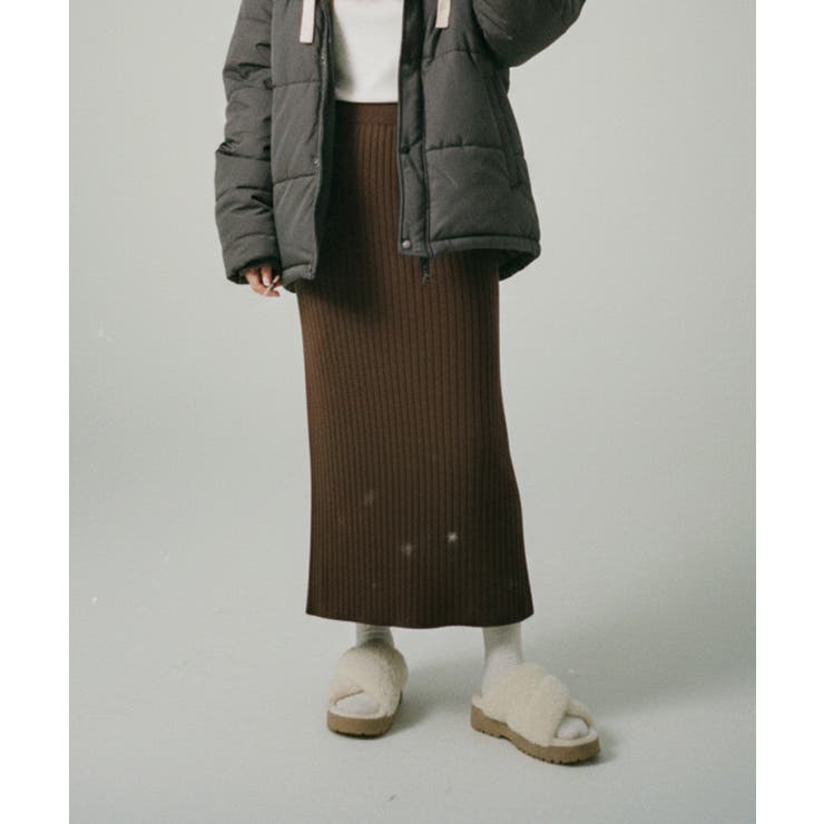 ブラウン | Iラインリブニットスカート | VIVID LADY