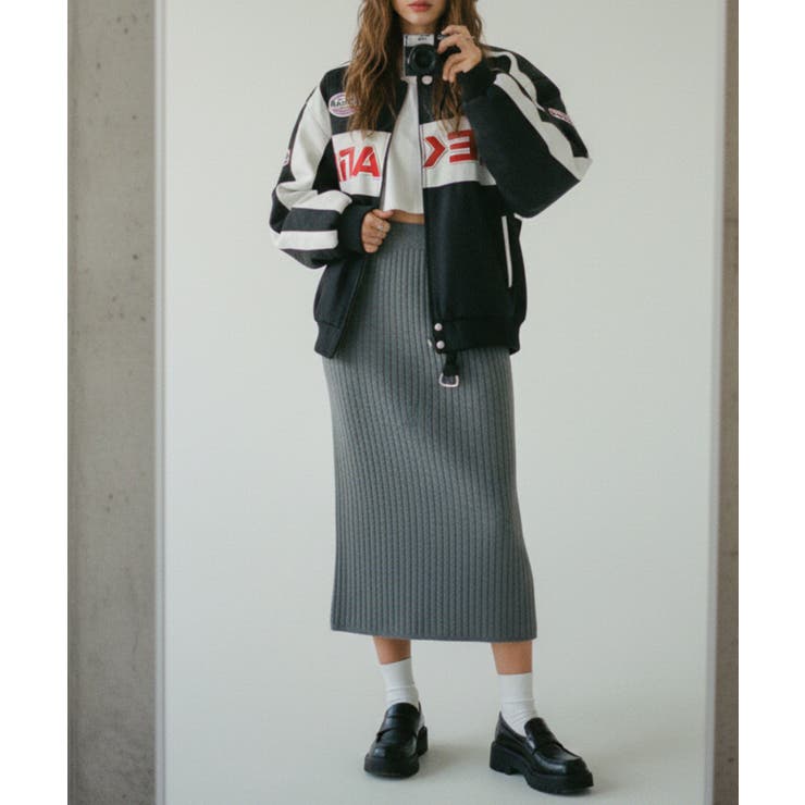 グレー | Iラインリブニットスカート | VIVID LADY