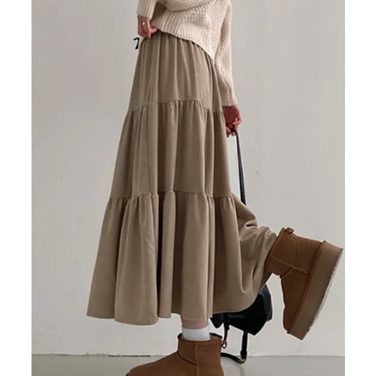 ベージュ | リブティアードロングスカート | VIVID LADY