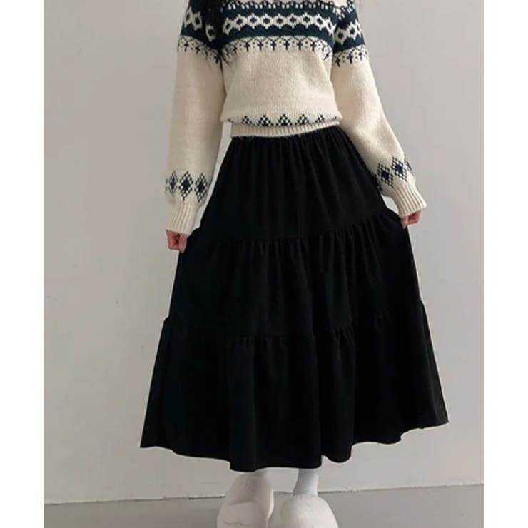 ブラック | リブティアードロングスカート | VIVID LADY