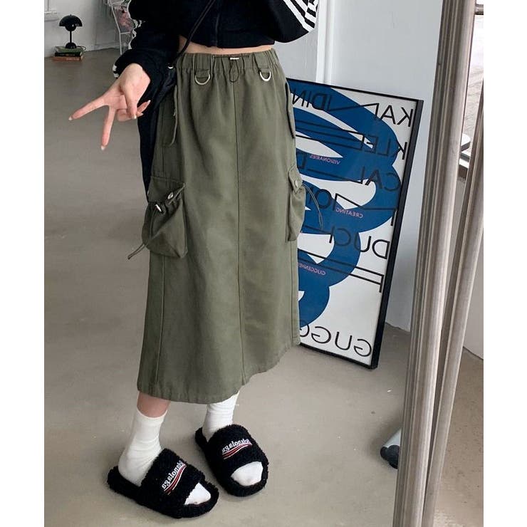 後ろスリット入りカーゴロングスカート レディース 秋[品番  