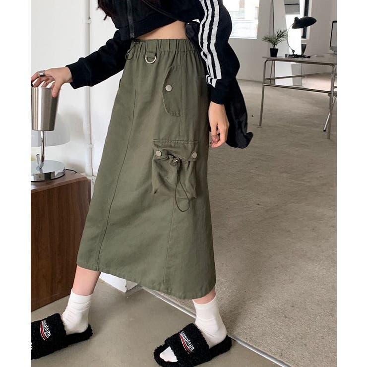 後ろスリット入りカーゴロングスカート レディース 秋[品番  