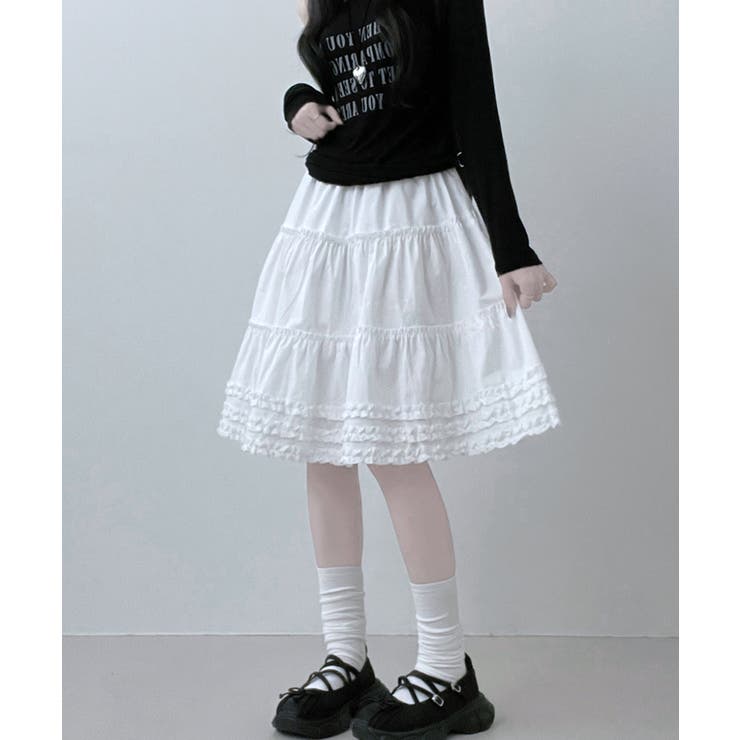 アイボリー | フリル ティアード フレアスカート | VIVID LADY