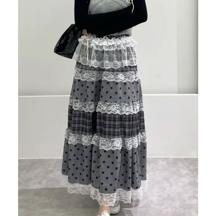 チェック×ドット レースティアードロングスカート | VIVID LADY | 詳細画像1 