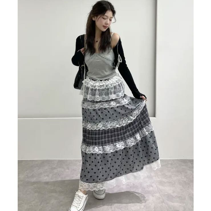 チェック×ドット レースティアードロングスカート | VIVID LADY | 詳細画像10 