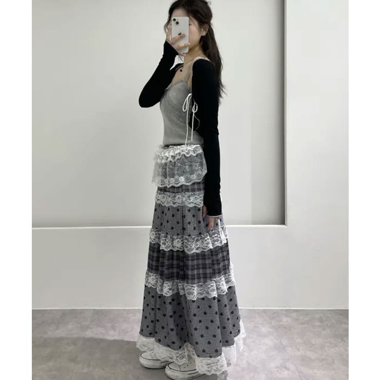 チェック×ドット レースティアードロングスカート | VIVID LADY | 詳細画像13 