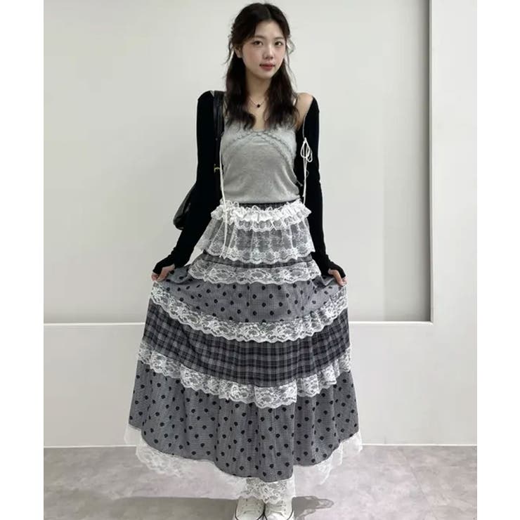 チェック×ドット レースティアードロングスカート | VIVID LADY | 詳細画像7 