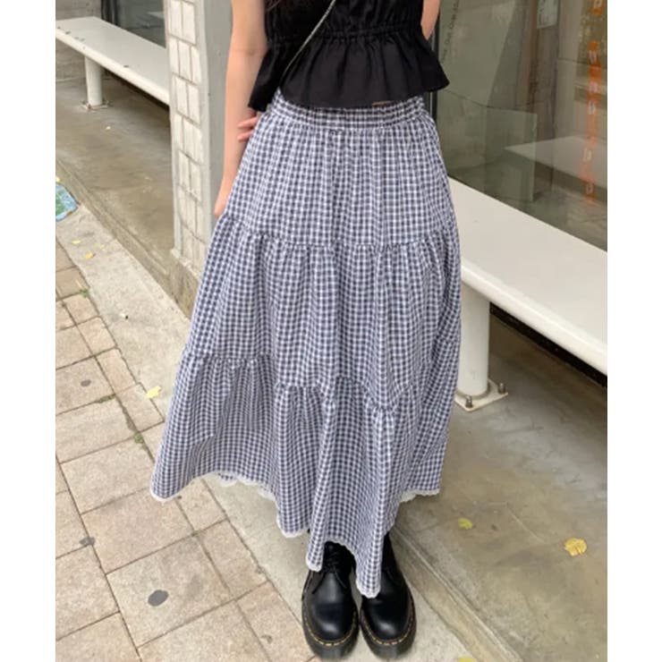 チェック柄 レースヘム ティアードロングスカート | VIVID LADY | 詳細画像14 