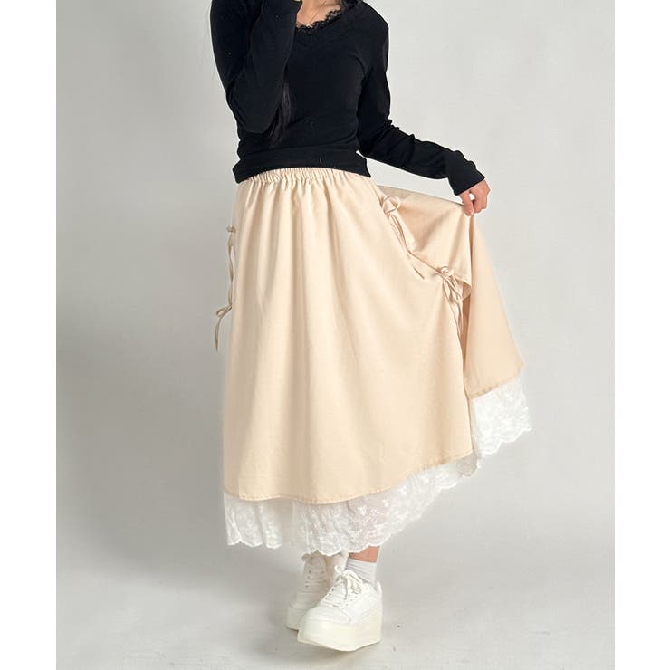 ベージュ | レース レイヤードリボンスカート | VIVID LADY
