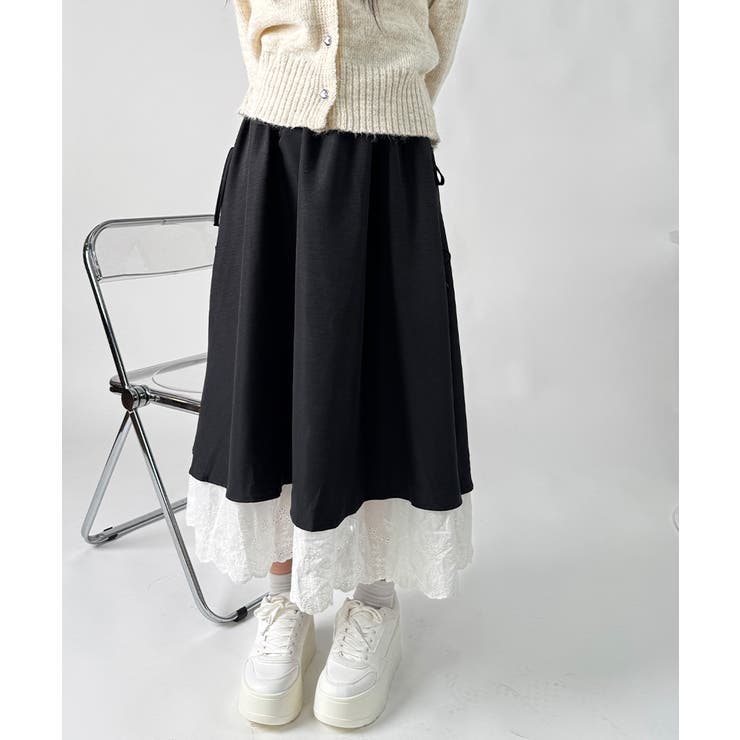 ブラック | レース レイヤードリボンスカート | VIVID LADY