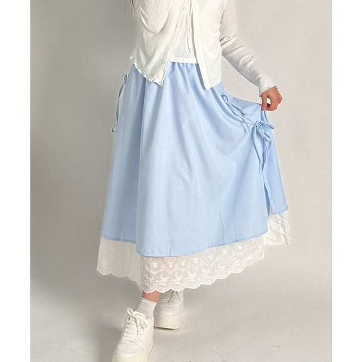 ライトブルー | レース レイヤードリボンスカート | VIVID LADY