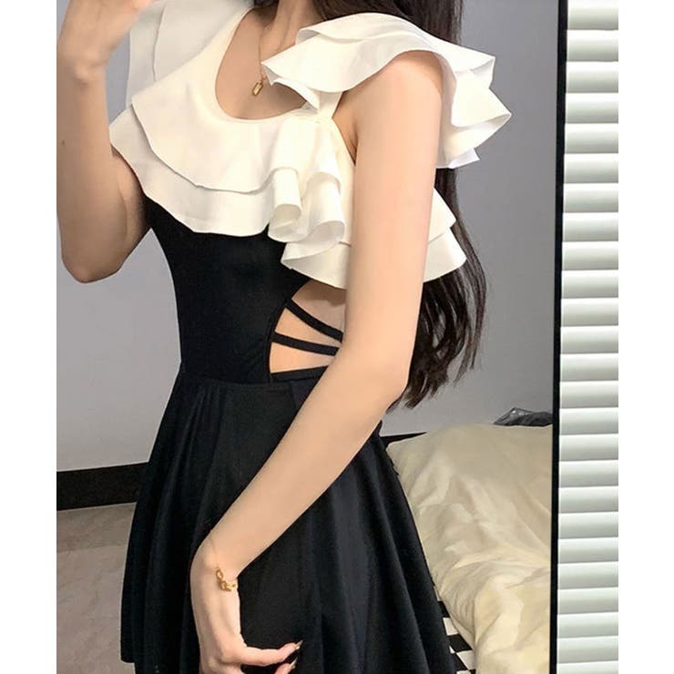 ビキニベンダー ダブルフリル ワンピースビキニ ダブルフリル ワンピース風 水着 2点セット[品番：KH000015390