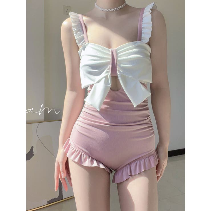 ピンク | フリルリブリボン水着 モノキニ 夏 | VIVID LADY