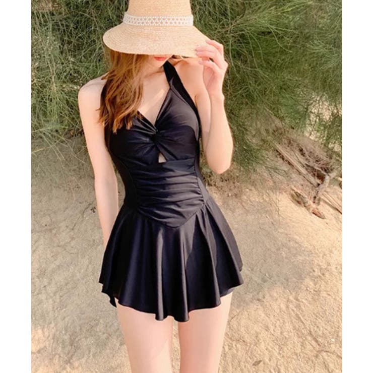 ブラック | ホルターネックフレアワンピース水着 | VIVID LADY