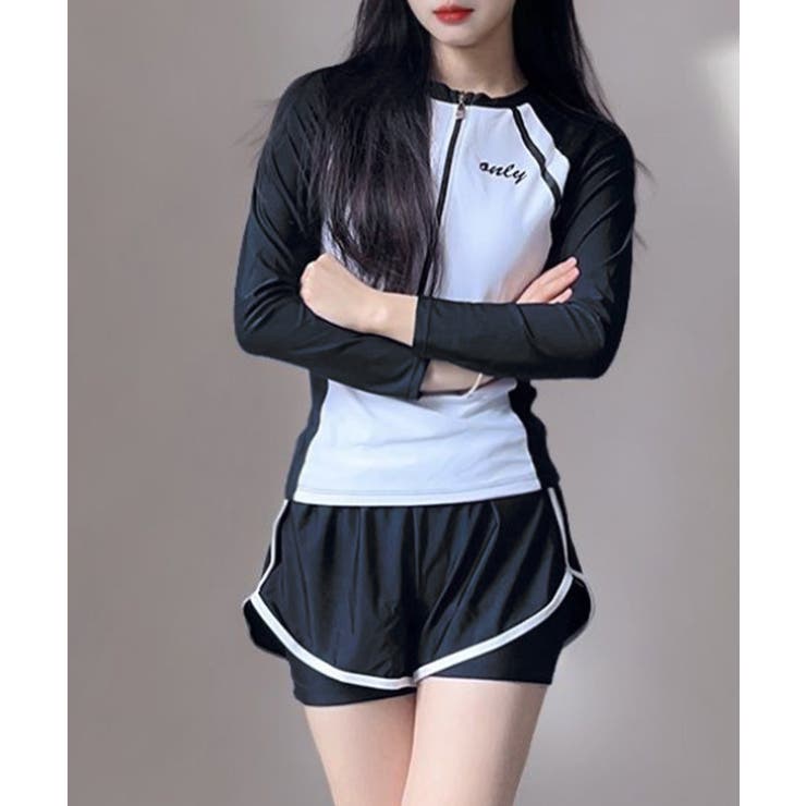 バイカラーハーフジップラッシュガード＆ショーツセットアップ | VIVID LADY | 詳細画像1 