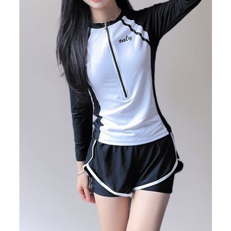 バイカラーハーフジップラッシュガード＆ショーツセットアップ | VIVID LADY | 詳細画像3 