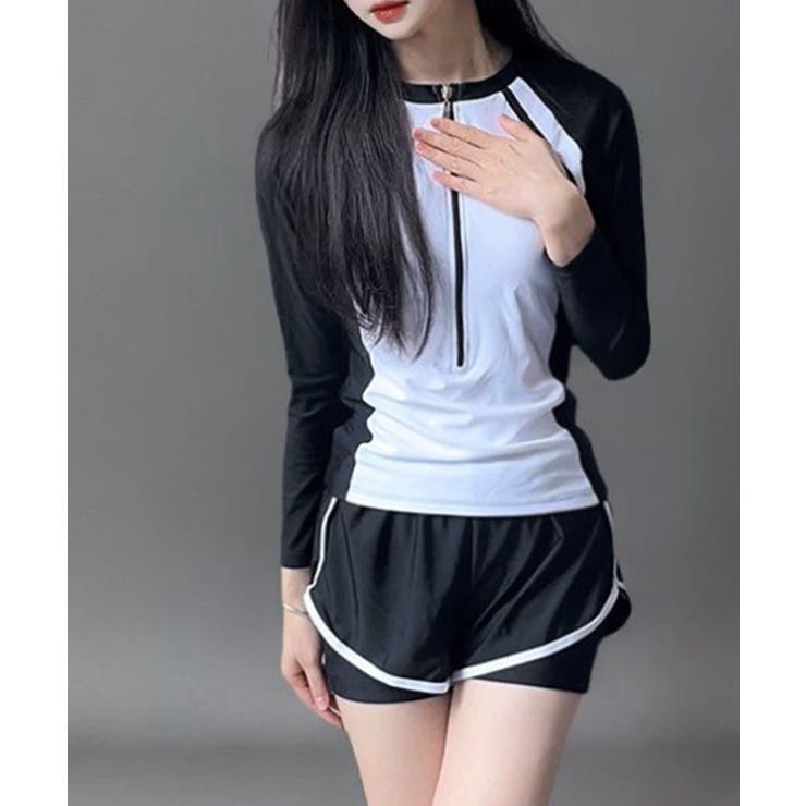 バイカラーハーフジップラッシュガード＆ショーツセットアップ | VIVID LADY | 詳細画像4 