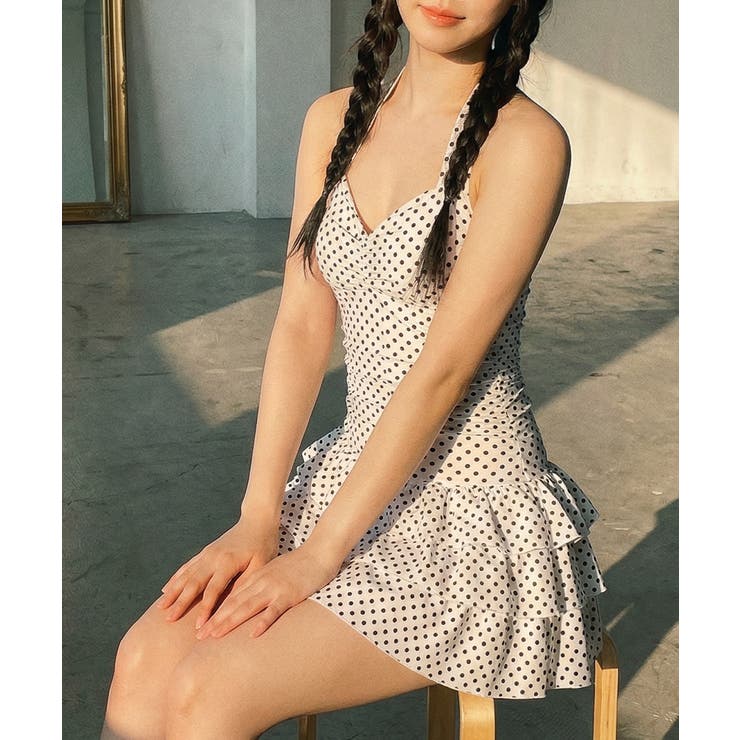 ドット柄 ホルターネック ティアードワンピース水着 | VIVID LADY | 詳細画像3 