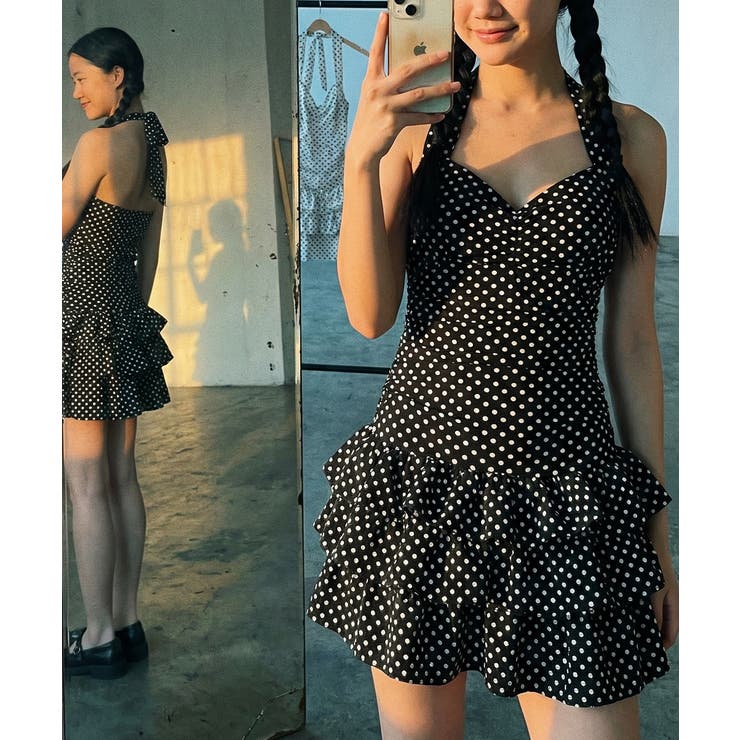 ドット柄 ホルターネック ティアードワンピース水着 | VIVID LADY | 詳細画像6 