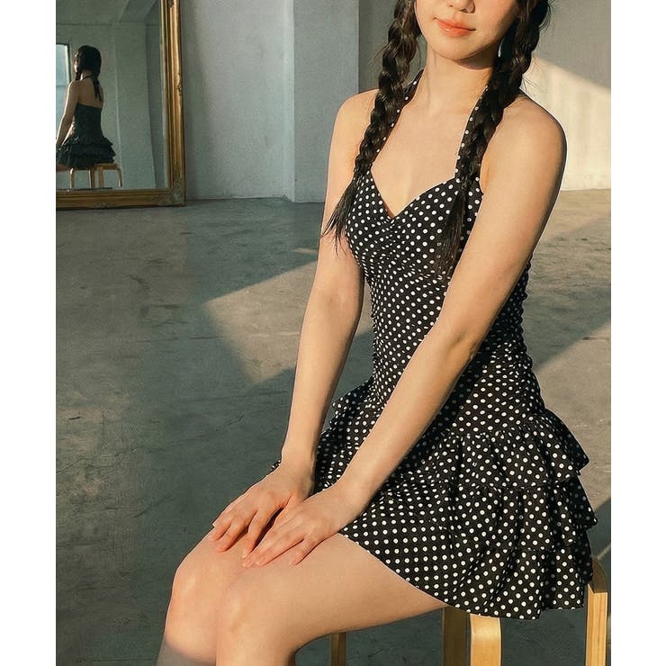 ドット柄 ホルターネック ティアードワンピース水着 | VIVID LADY | 詳細画像7 