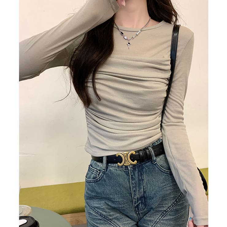 オリーブ | ドレープ シアー切替 ロングスリーブTシャツ | VIVID LADY