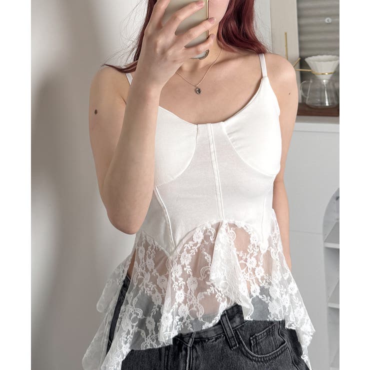 レース切り替え カップ付き キャミソール[品番：KH000015324]｜VIVID