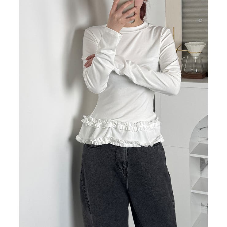 首フリルカットソー 小さいサイズ】メローフリルハイネックカットソー(カットソー・Tシャツ