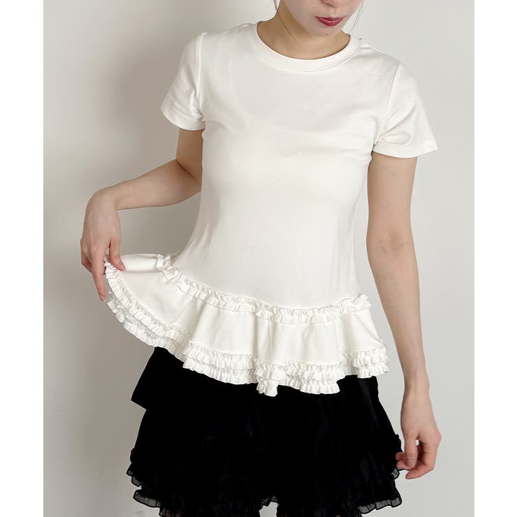 【人気沸騰】 裾フリル LADY 半袖Tシャツ[品番：KH000015358]｜VIVID トップス