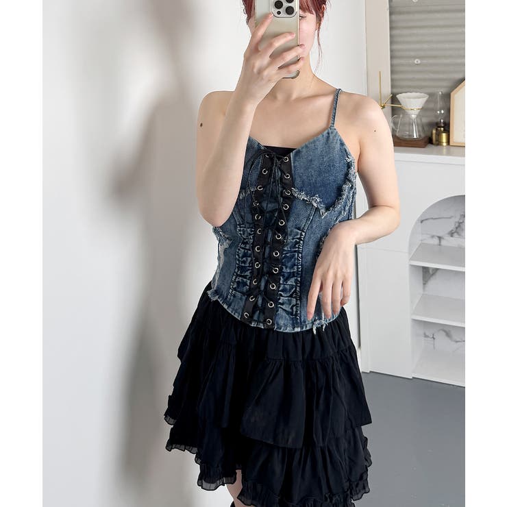 【メール便送料無料対応可】 レースアップ デニム ビスチェ[品番：KH000015357]｜VIVID LADY トップス