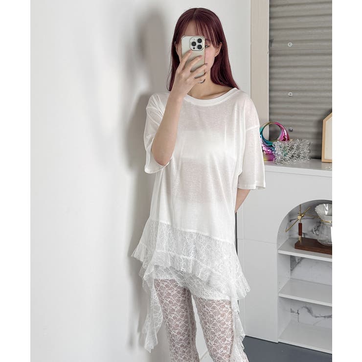 アシンメトリーレース 半袖Tシャツ | VIVID LADY | 詳細画像1 