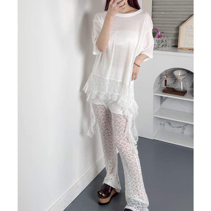 アシンメトリーレース 半袖Tシャツ | VIVID LADY | 詳細画像2 