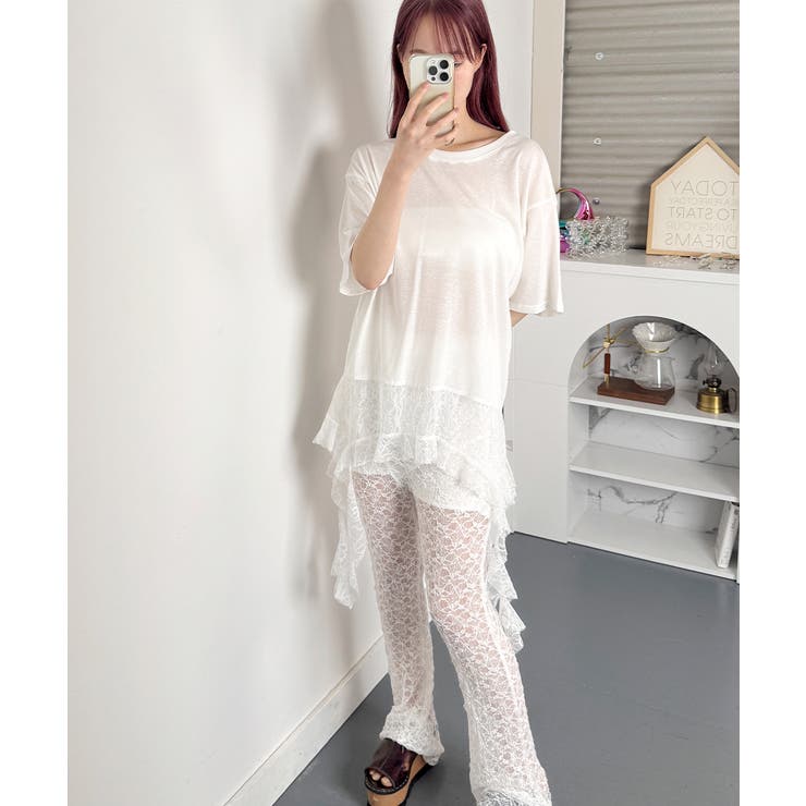 アシンメトリーレース 半袖Tシャツ | VIVID LADY | 詳細画像3 