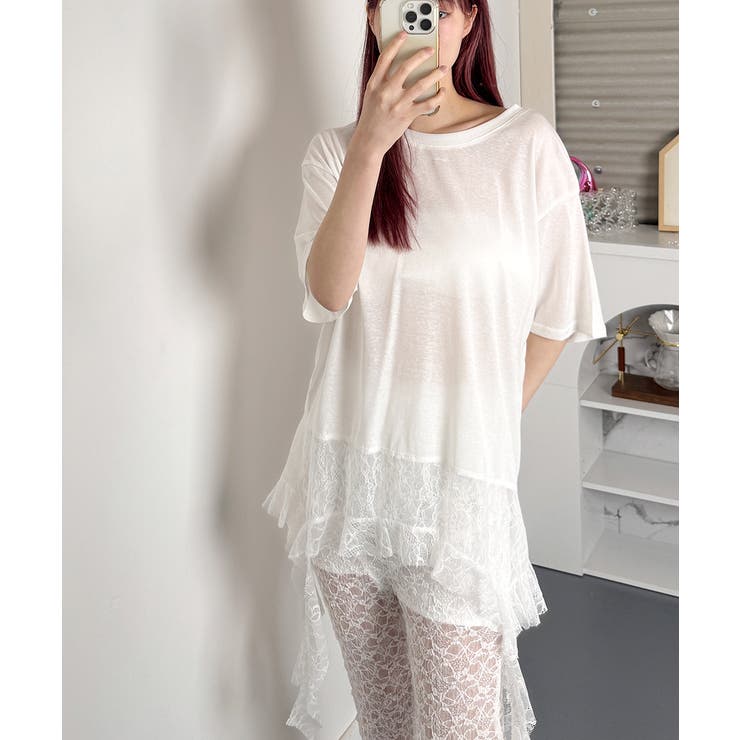 アシンメトリーレース 半袖Tシャツ | VIVID LADY | 詳細画像4 