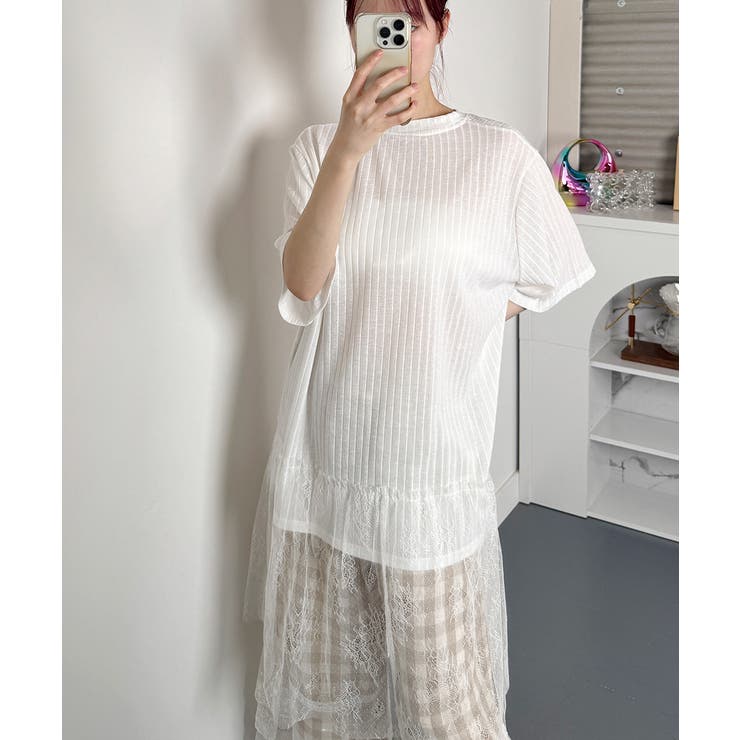 切替レース チュニック 半袖Tシャツ | VIVID LADY | 詳細画像4 