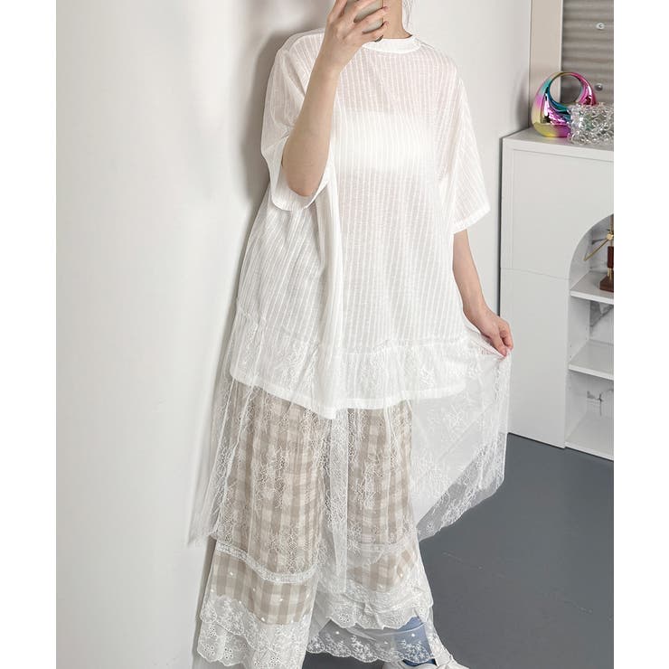 切替レース チュニック 半袖Tシャツ | VIVID LADY | 詳細画像6 