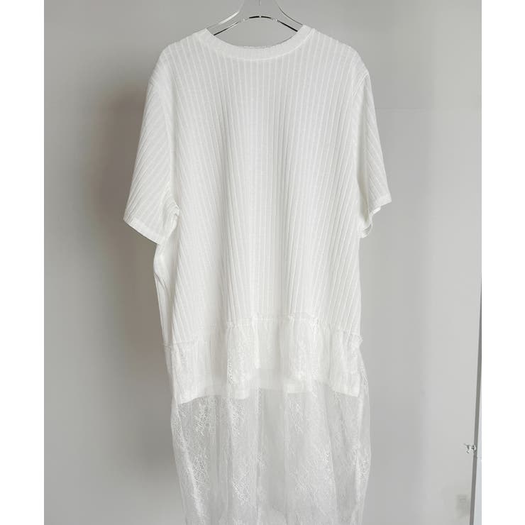 白いレースチュニック 半袖 切替レース チュニック 半袖Tシャツ[品番：KH000015522]｜VIVID