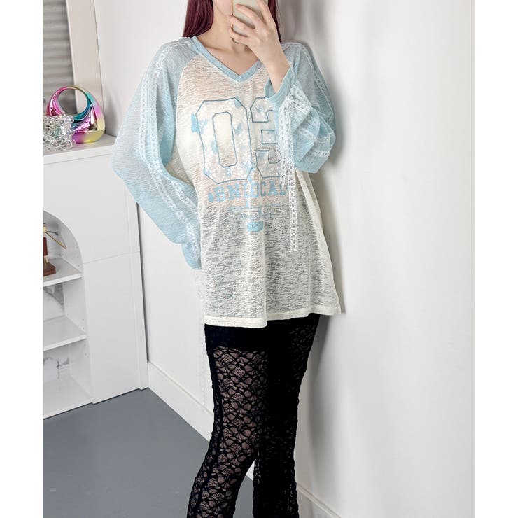 シアー ラグラン レースTシャツ | VIVID LADY | 詳細画像10 