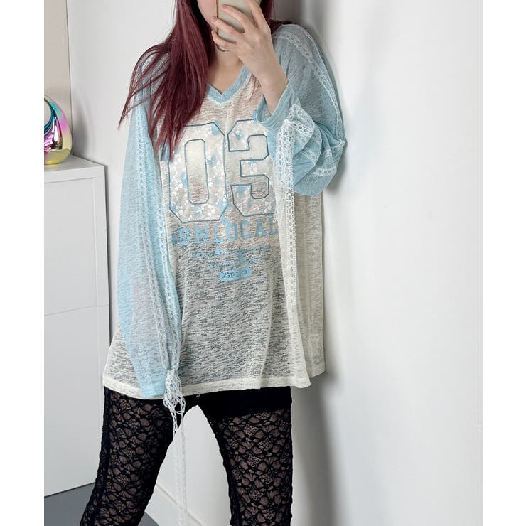 シアー ラグラン レースTシャツ | VIVID LADY | 詳細画像11 