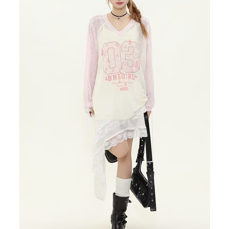 シアー ラグラン レースTシャツ | VIVID LADY | 詳細画像5 