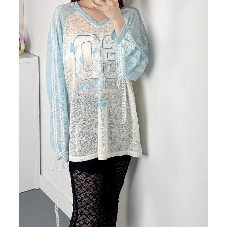 シアー ラグラン レースTシャツ | VIVID LADY | 詳細画像9 