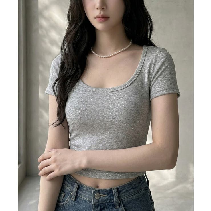 ラインストーン カップイン クロップド丈 半袖Tシャツ | VIVID LADY | 詳細画像7 