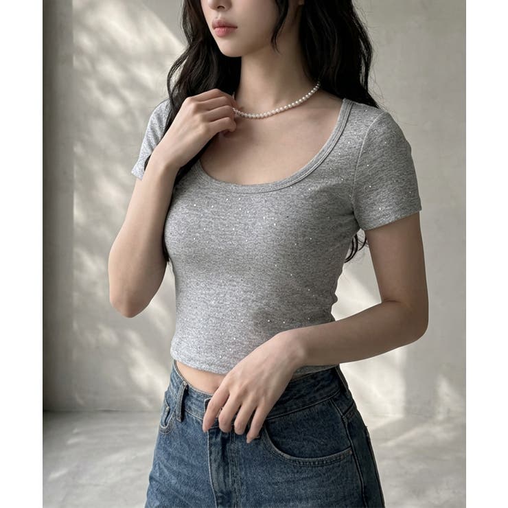 ラインストーン カップイン クロップド丈 半袖Tシャツ | VIVID LADY | 詳細画像9 