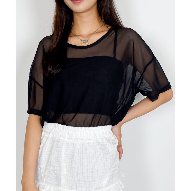 ブラック | シアー半袖Tシャツ レディース 夏tシャツ | VIVID LADY