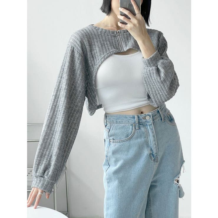 【通販 人気】 ジップアップクロップド丈ボレロtシャツ レディース[品番 Y2K トップス