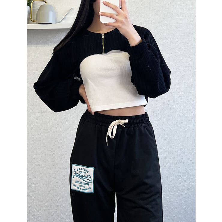 ジップアップクロップド丈ボレロtシャツ Y2K レディース[品番